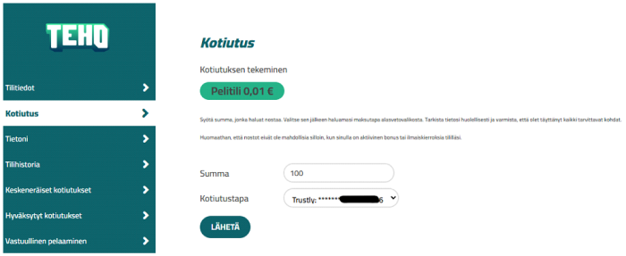 Nettikasino kotiutus